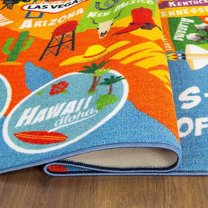 KC Cubs 8x10 USA United States Map Toy Car Road Rug – Educational Play Mat Carpet for Kids, Toddlers, Nursery, Classroom, Playroom, Baby Daycare