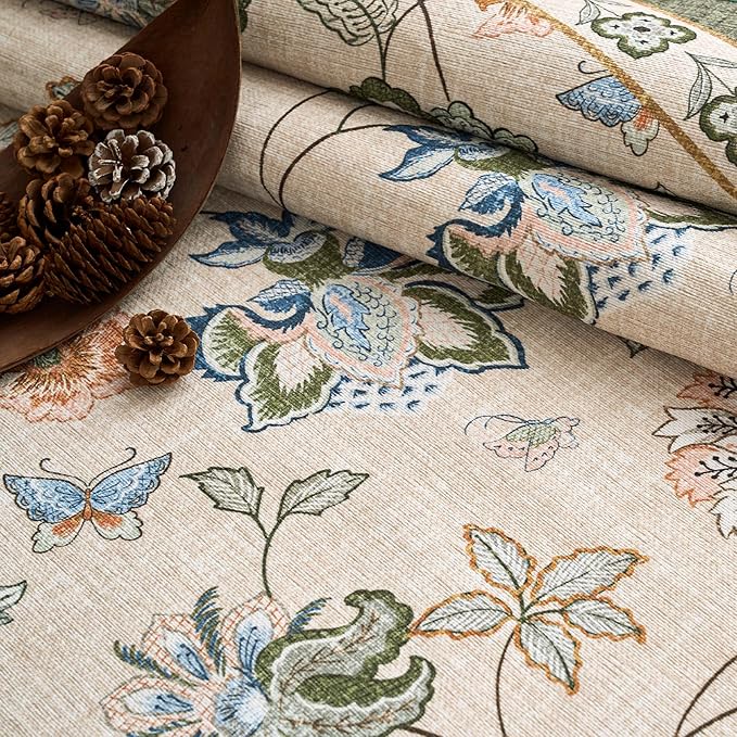 jinchan 3x10 Floral Runner Rug for Hallway Washable Kitchen Runner Vintage Romance Design Non Slip Thin Indoor Floor Cover Low-Profile Throw Carpet for Entryway Bathroom Bedroom Porch, Green/Beige