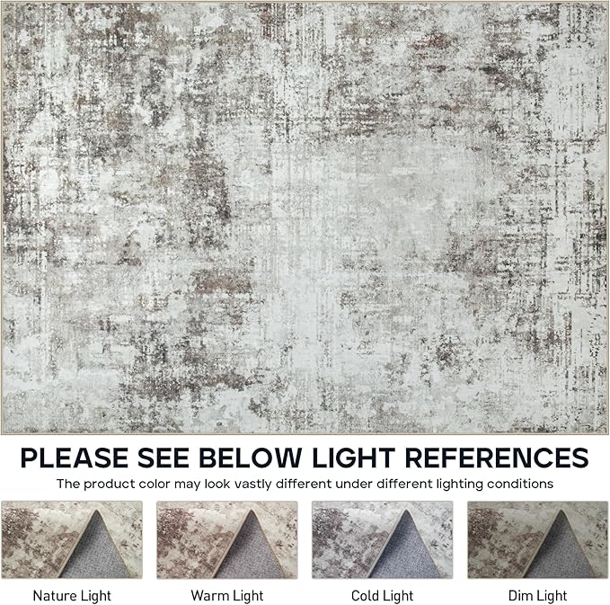 5x7 Area Rugs for Living Room Rug Washable: Modern Rug for Dining Room Bedroom Carpet Non Slip Low Pile 5 by 7 Indoor Abstract Nursery Home Office Brown Grey