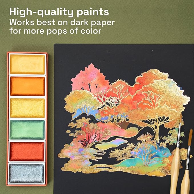 ARTISTRO Professional Metallic Watercolor Paint Set for Adults - 6 Pigment-Rich Metallic Colors, XL Pans, ASTM-I Lightfastness, High Tinting Strength Watercolor Set for Professionals made by professionals