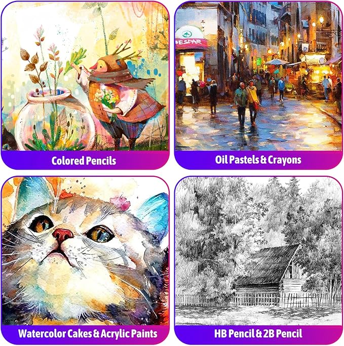 iBayam Art Set for Kids Teens Girls Boys Adult, 195-Pack Deluxe Artist Gift Box with 3 PCS Drawing Pads, A4 Canvases, Arts and Crafts Kits, Painting, Drawing & Art Supplies with 24 Color Acrylic Paint