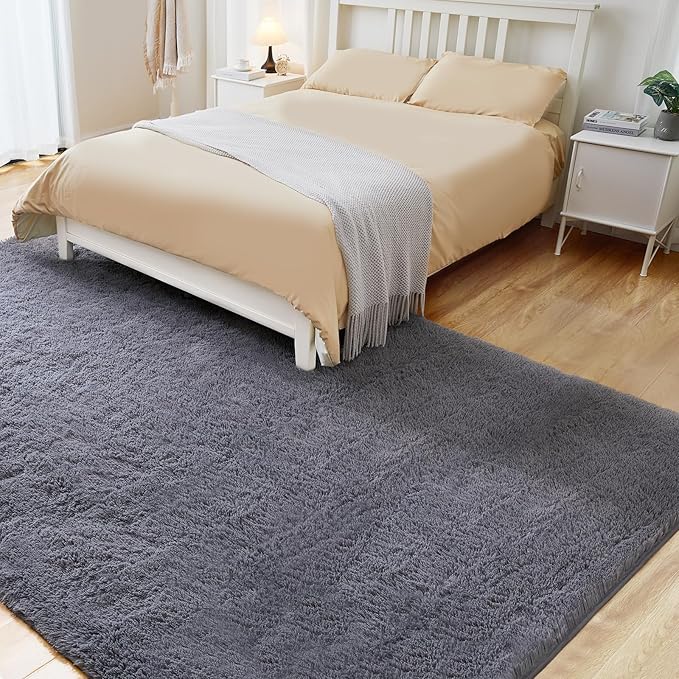 Fluffy Shag Area Rug, 4x6 Grey Rugs for Bedroom, Soft Plush Area Rugs for Living Room, Non-Slip Indoor Carpet for Nursery, Study Room, Dressing Room, Home Decor
