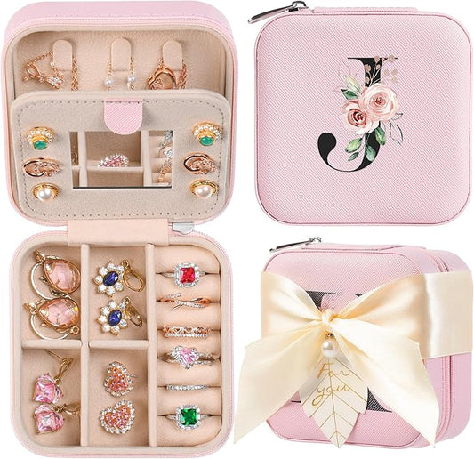 AYGXU Travel Jewelry Box for Women and Girls - Small Case With Initial A-Z - Teacher Gifts