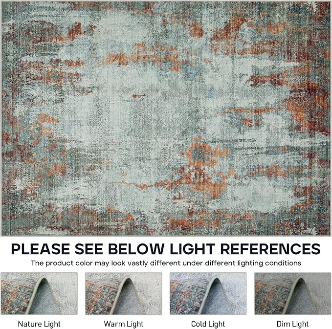 8x10 Area Rugs for Living Room Rug Washable: Modern Large Rug for Dining Room Bedroom Carpet Non Slip 8 by 10 Indoor Abstract Nursery Home Office Red Brown