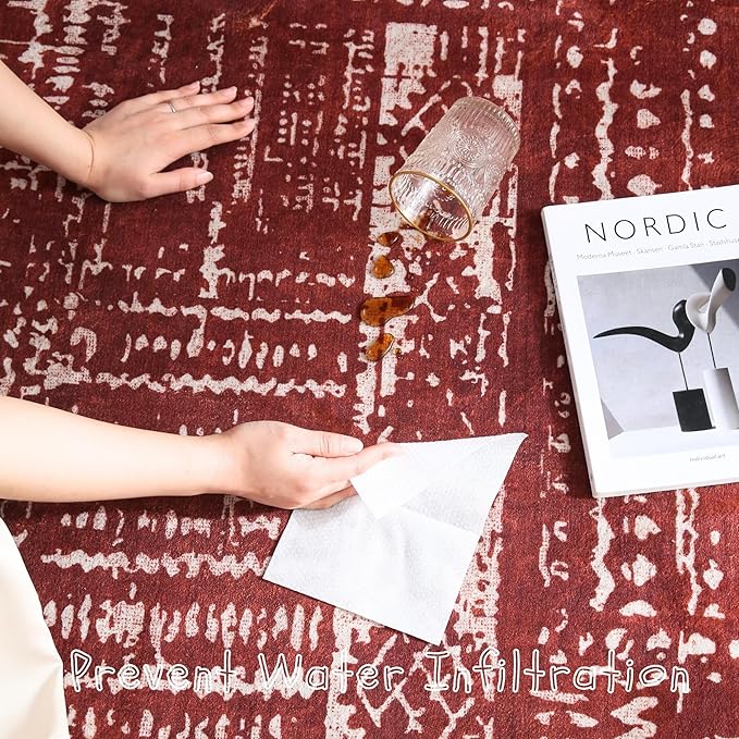 Area Rugs 8x10 Rug for Living Room Clearance Washable Boho Area Rug Non Slip Moroccan Vintage Low Pile Large Rug for Living Room, Bedroom, Farmhouse, Dining Room, Kids Playroom(Terracotta)