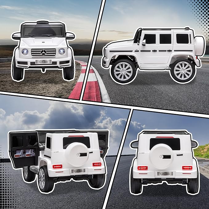 Aosom 12V Kids Electric Car, Mercedes Benz G500 Licensed Battery Powered Ride on Truck for Kids with Remote Control, Headlights, Music, Suspension & Storage for Boys and Girls, White