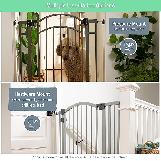 Ingenuity Multi-Use Decorative Extra Tall Walk-Thru Baby Gate, Fits Openings 28.5-48 Inch (Pack of 1), Black Metal, for Doorways and Stairways, 36' Tall Baby and Pet Gate, Black, One Size