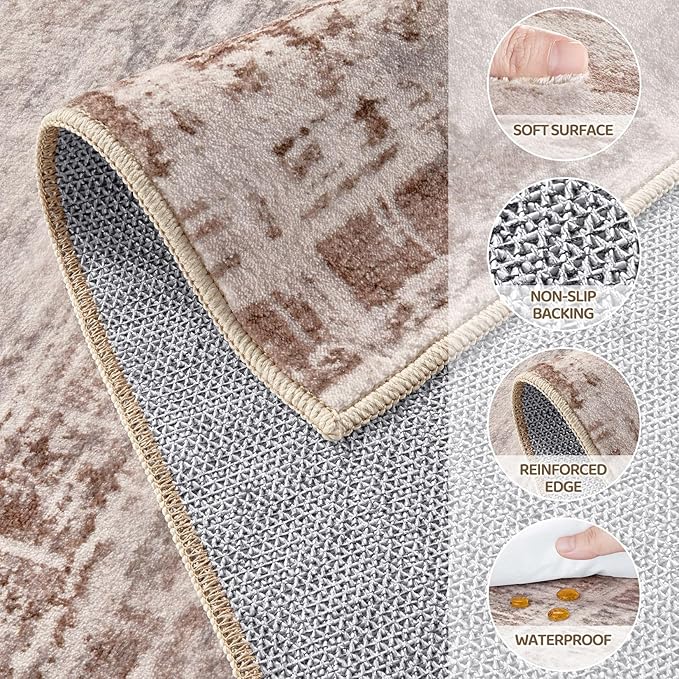 Area Rug for Living Room: 4x6 Washable Neutral Abstract Modern Soft Rugs Non Slip Indoor Floor Stain Resistant Carpet for Bedroom Dining Room Office Nursery - Red Brown