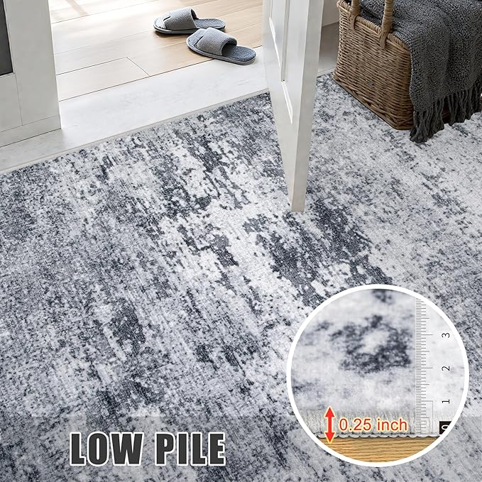 5x7 Area Rug Living Room Rug: Washable Modern Abstract Soft Thin Rug Indoor Floor No Slip Stain Resistant Carpet for Bedroom Dining Room Farmhouse Nursery Home Office - Grey