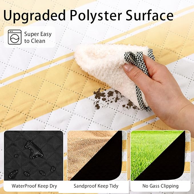 HX&OD Extra Large Picnic Outdoor Blanket, 80”x60” Waterproof Picnic Mat Foldable Camping Blanket Portable with Carry Strap for Beach Mat Outdoor Camping Party(Yellow)