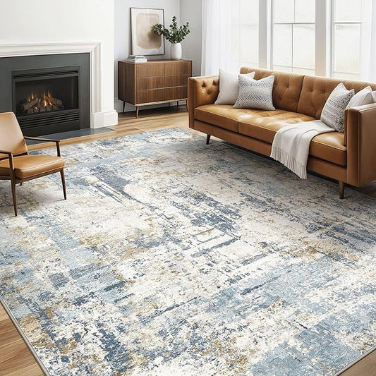 6x9 Area Rugs Washable Rug: Large Abstract Modern Soft Stain Resistant Indoor Floor Non Slip Accent Carpet for Living Room Bedroom Nursery Playroom Dining Room Office Dorm Home House- Light Blue