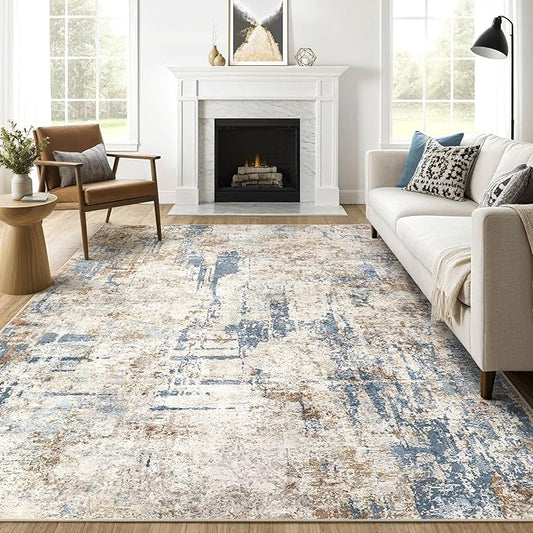 8x10 Area Rugs Washable Rug: Large Abstract Modern Soft Stain Resistant Indoor Floor Non Slip Accent Carpet for Living Room Bedroom Nursery Playroom Office Dining Room Dorm Home House Decor- Tan