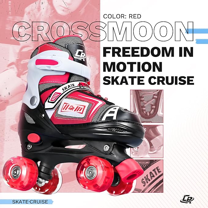 Adjustable Quad Skates for Kids, Teens, and Adults – Light-Up Wheels – Comfortable Fit, Secure Closure, Indoor and Outdoor Roller Skates for Boys and Girls