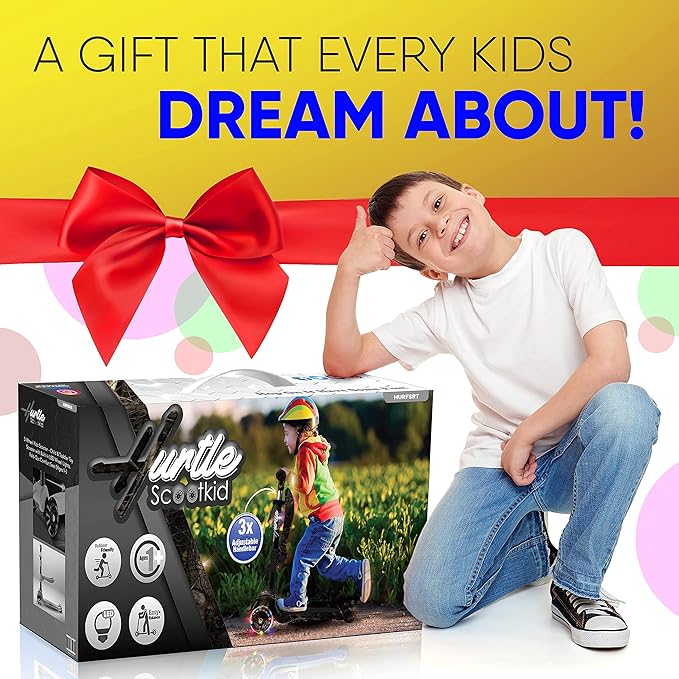 Hurtle 3-Wheeled Scooter for Kids - Wheel LED Lights, Adjustable Lean-to-Steer Handlebar, and Foldable Seat - Sit or Stand Ride with Brake for Boys and Girls Ages 1-14 Years Old