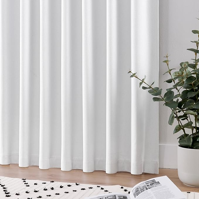 Joydeco Faux Linen Blackout Curtains for Bedroom,White Blackout Curtains 108 inches Long,100% Blackout Solid Thermal Insulated Window Drapes Luxury Decor for Living Room（W52xL108 Inch,White）