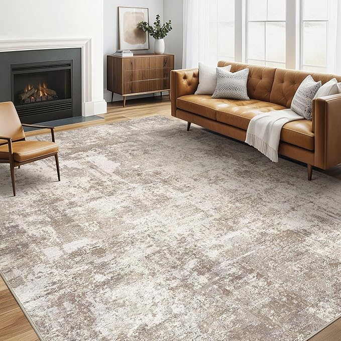 6x9 Area Rugs Living Room: Washable Large Abstract Soft Rug Stain Resistant Indoor Floor Non-Slip Accent Carpet for Women Modern Home Enthusiasts Aged 25-45 - Bedroom Nursery Playroom- Beige Brown