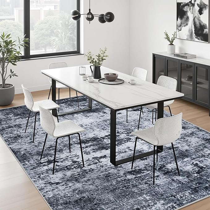 5x7 Area Rug Living Room Rug: Washable Modern Abstract Soft Thin Rug Indoor Floor No Slip Stain Resistant Carpet for Bedroom Dining Room Farmhouse Nursery Home Office - Black