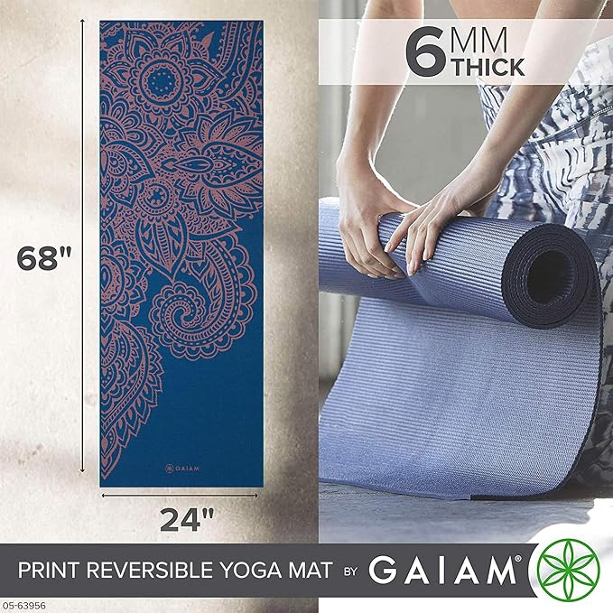 Gaiam Yoga Mat - Premium 6mm Print Reversible Extra Thick Non Slip Exercise & Fitness Mat for All Types of Yoga, Pilates & Floor Workouts (68" x 24" x 6mm Thick)