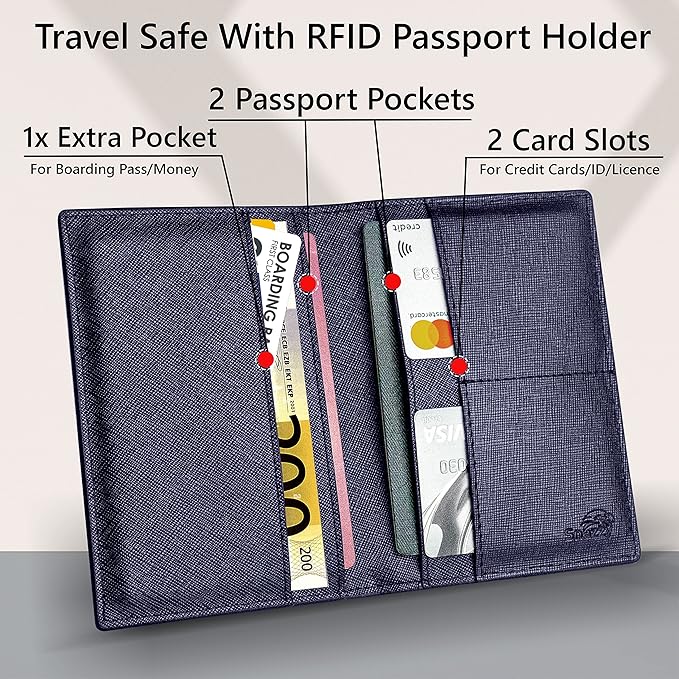 2 Passport Holder - Travel Essentials, RFID Blocking Wallet Credit Card Organiser, Plain Accessories Slim Cover For Men & Women