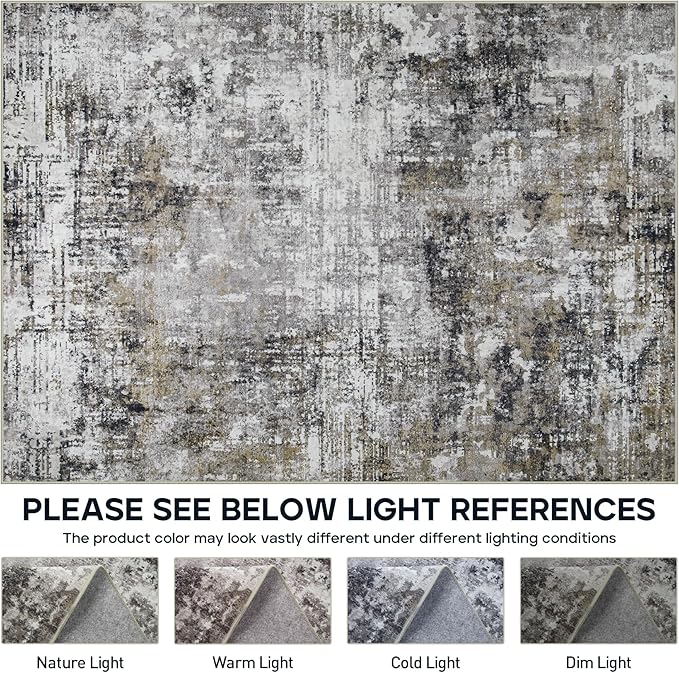 9x12 Area Rugs for Living Room Rug Washable: Modern Large Rug for Dining Room Bedroom Carpet Non Slip 9 by 12 Indoor Abstract Nursery Home Office Black Gold