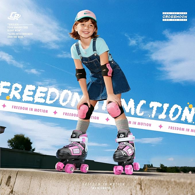 Adjustable Quad Skates for Kids, Teens, and Adults – Light-Up Wheels – Comfortable Fit, Secure Closure, Indoor and Outdoor Roller Skates for Boys and Girls