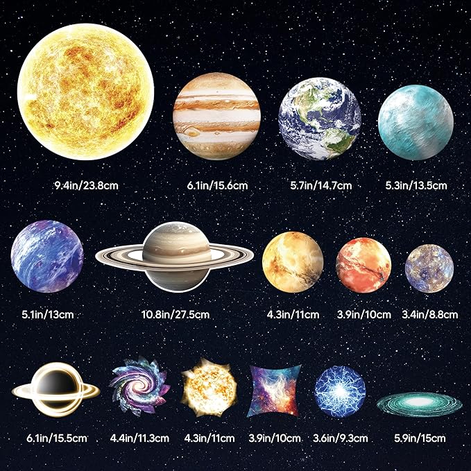 Glow in The Dark Stars and Planets for Ceiling, Glow Solar System Wall Stickers, Space Wall Decals for Kids Boys Room (Green)