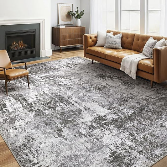5x8 Area Rug Living Room: Machine Washable Large Abstract Modern Soft Rugs Stain Resistant Indoor Floor Non Slip Accent Carpet for Bedroom Nursery Playroom Dining Room Office Dorm Home- Black Grey