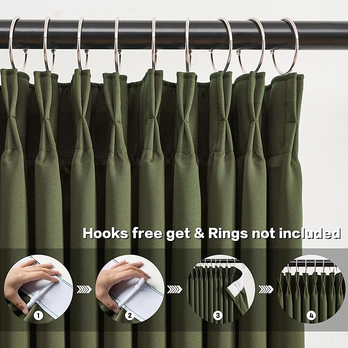 KEQIAOSUOCAI 92 Inch Dark Olive Green Curtains for Bedroom Living Room,Thermal Insulated Dark Out Sound Proof Curtain for Dining Room, Pinch Pleated for Traverse Rods 40x92-2 PCs