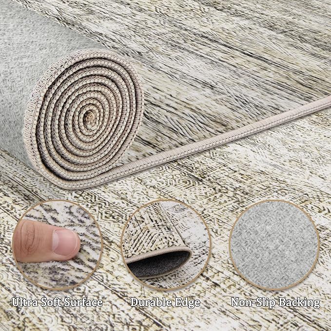 5x7 Area Rug Living Room Rugs - Washable Rug Large Modern Abstract Soft Thin Carpets Indoor Floor No Slip Vintage Carpet for Bedroom Under Dining Table Nursery Home Office Decor Nature