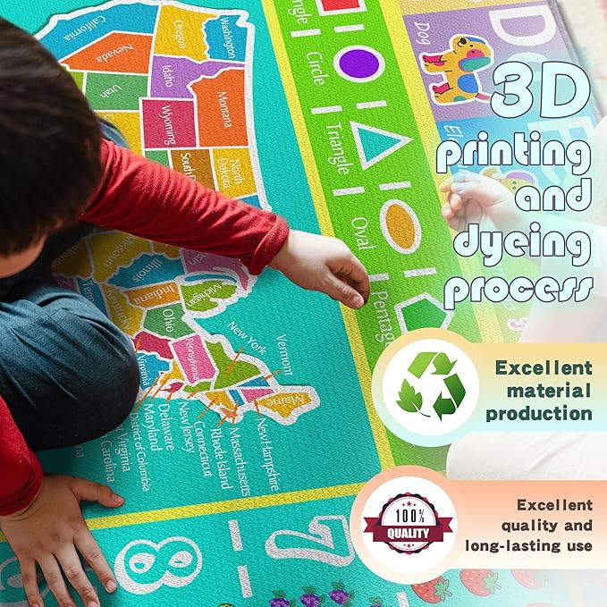 ABC Rug for Kids Playroom, 5'x 6'6" Washable Classroom Area Rugs, Educational Learning Mat with Alphabet Numbers Animals Seasons Shapes for Classroom Preschool Playroom