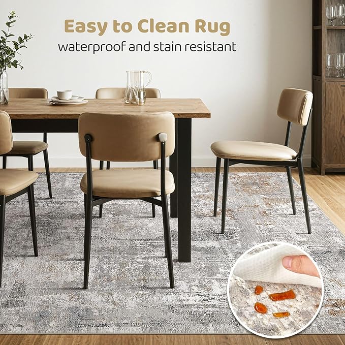 9x12 Area Rug Living Room: Washable Large Abstract Modern Soft Stain Resistant Indoor Floor Rugs Non Slip Accent Carpet for Bedroom Nursery Playroom Office Dining Room Dorm Home House- Gray Rust