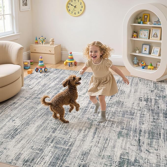 Area Rug for Living Room: 5x7 Washable Neutral Abstract Modern Soft Rugs Non Slip Indoor Floor Stain Resistant Carpet for Bedroom Dining Room Office Nursery - Gray