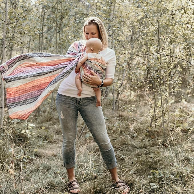 Hip Baby Wrap Ring Sling Baby Carrier for Infants and Toddlers - 100% Soft Cotton Baby Wraps Carrier for Babies 8-35 lbs - Perfect Baby Shower Gifts Moms and Dads - Nursing Cover (Rainbow Honeycomb)
