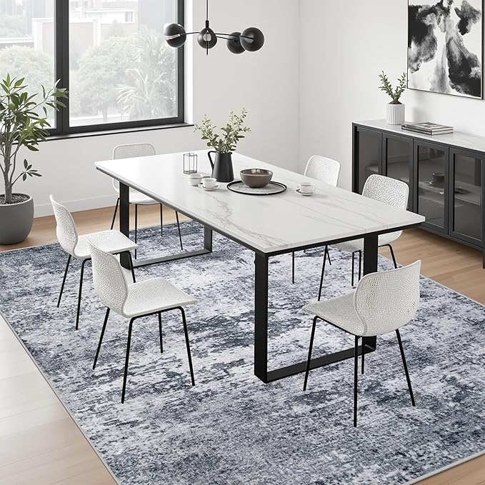 5x7 Area Rug Living Room Rug: Washable Modern Abstract Soft Thin Rug Indoor Floor No Slip Stain Resistant Carpet for Bedroom Dining Room Farmhouse Nursery Home Office - Grey