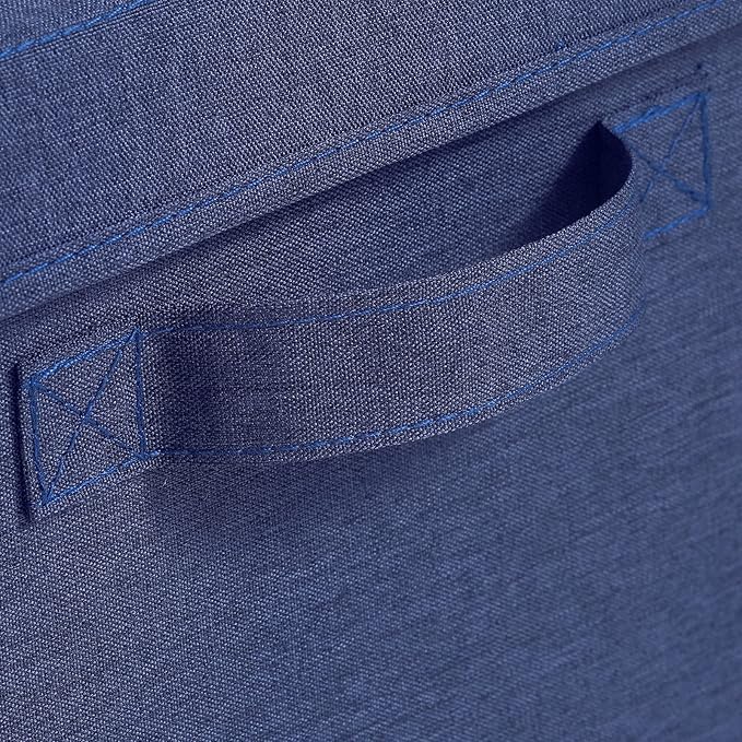 HOONEX Foldable Storage Bins with Lids, Pack of 2, Storage Boxes with 2 Carrying Handles and Heavy Cardboard, 16.5" L x 11.8" W x 7.5" H for Shoes, Clothes, Blue