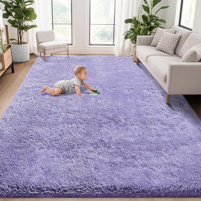 5x8 Area Rug for Living Room: Fluffy Shag Soft Washable Rugs Fuzzy Plush Indoor Carpet for Bedroom Nursery Playroom Dorm Kids Girls Boys Room (Purple, 5'x8')