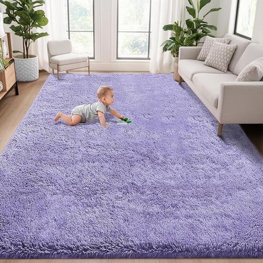 5x8 Area Rug for Living Room: Fluffy Shag Soft Washable Rugs Fuzzy Plush Indoor Carpet for Bedroom Nursery Playroom Dorm Kids Girls Boys Room (Purple, 5'x8')
