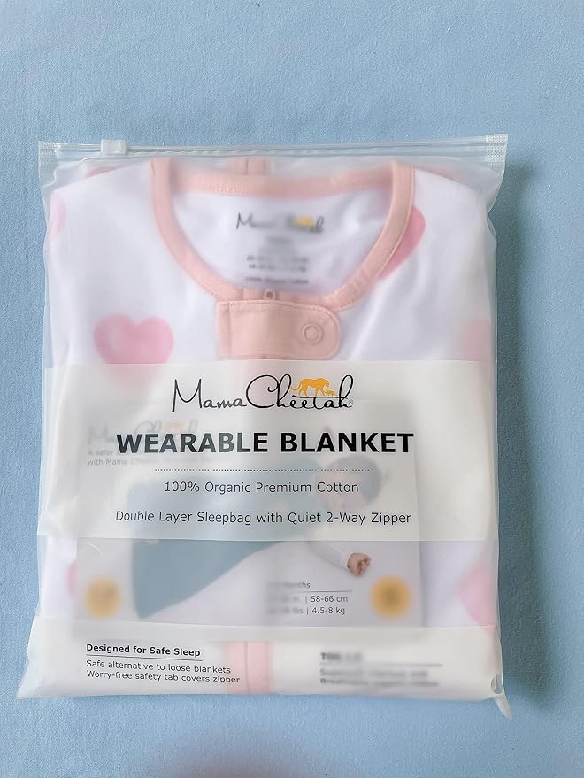 Mama Cheetah Baby Sleep Sack 0.5 TOG, Organic Cotton Baby Wearable Blanket with Two-Way Zipper, Swaddle Transition Baby Sleeping Bag for Newborn Infant Toddler Boy Girl, 6-12 Months