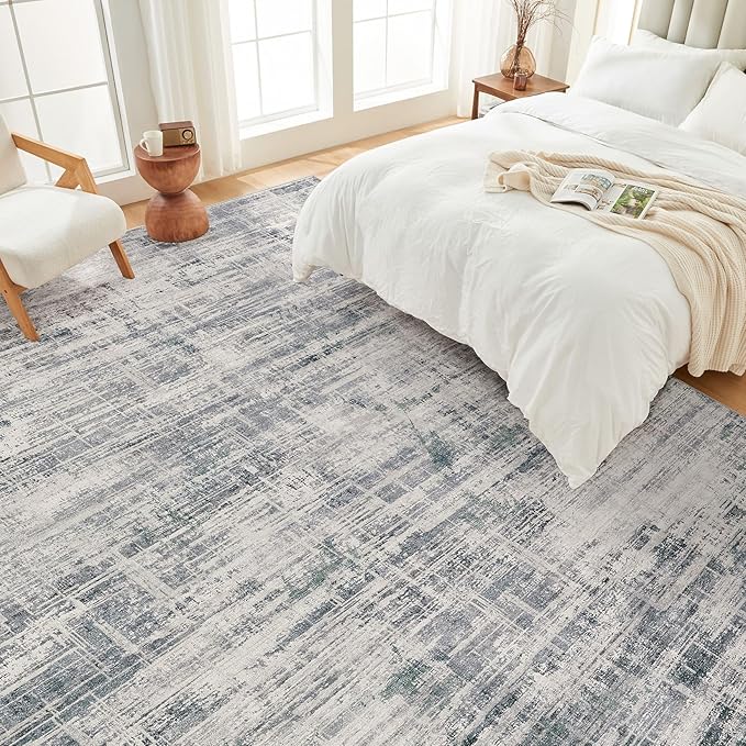 Area Rug for Living Room: 10x14 Washable Neutral Abstract Modern Soft Rugs Non Slip Indoor Floor Stain Resistant Large Carpet for Bedroom Dining Room Office Nursery - Gray