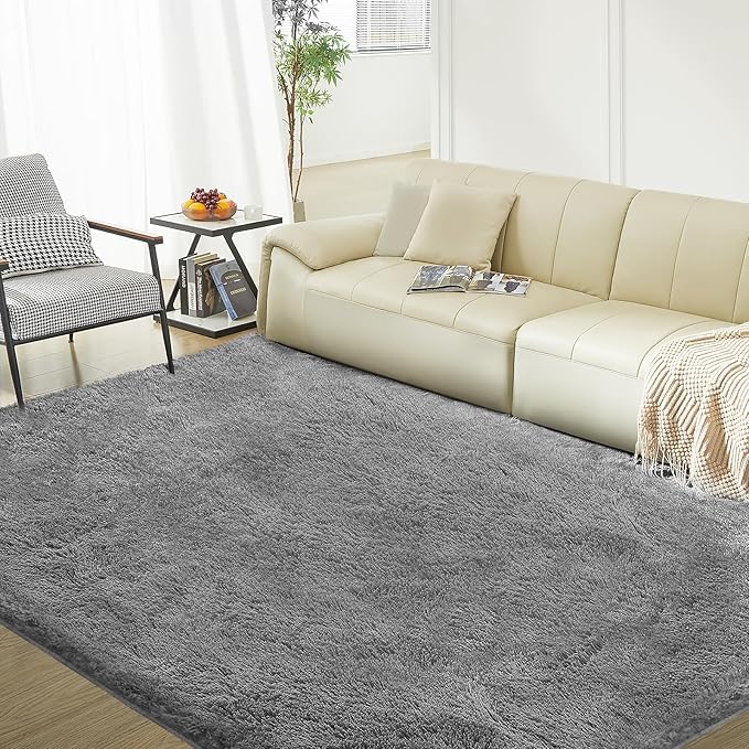 5X8 Ultra Soft Rug for Living Room, 5X8 Fluffy Shag Area Rug for Bedroom, Modern Shaggy Carpets Fuzzy Rug for Teens Dorm Nursery Home Decor Aesthetic, Upgrade Anti-Skid Durable, Grey