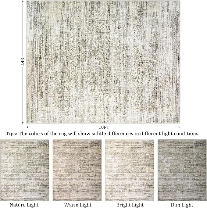 8x10 Area Rug Living Room Rugs - Washable Rug Large Modern Abstract Soft Thin Carpets Indoor Floor No Slip Vintage Carpet for Bedroom Under Dining Table Nursery Home Office Decor Nature