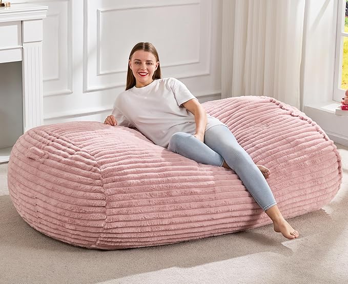 Hobestluk 5FT Bean Bag Chairs Adult Bean Bag with Portable Handle Comfy Large Bean Bag Lounge Chair with Removable Cover for Living Room Bedroom (Stripe Pink, 5FT)