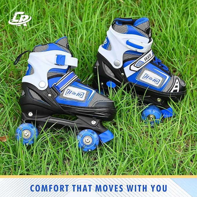 Adjustable Quad Skates for Kids, Teens, and Adults – Light-Up Wheels – Comfortable Fit, Secure Closure, Indoor and Outdoor Roller Skates for Boys and Girls