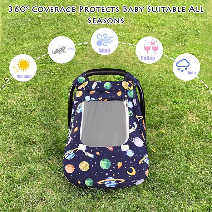 Baby Carseat Cover Winter, Pea Pod Infant Car Seat Covers Canopy for Newborn with 2 Layers Windows of Breathable Mesh/Fabric, Lightweight Polyester/Minky Dot Backing, Snug Fit Most Baby Car Seat