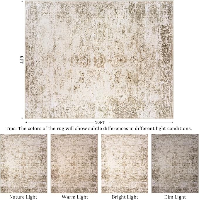 8x10 Area Rug Living Room Rugs - Washable Rug Large Modern Abstract Soft Thin Carpets Indoor Floor No Slip Vintage Carpet for Bedroom Under Dining Table Nursery Home Office Decor Beige