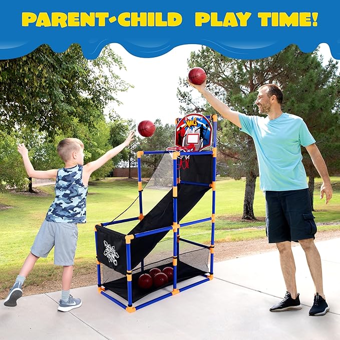 JOYIN Arcade Basketball Game Set with 4 Balls and Hoop for Kids 3 to 12 Years Old Indoor Outdoor Sport Play - Easy Set Up - Air Pump Included - Ideal for Competition