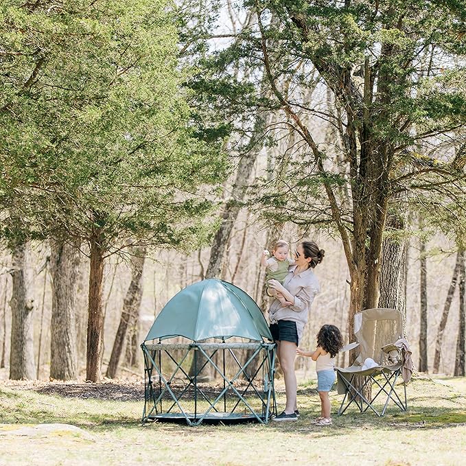 Baby Delight Go with Me Eclipse Deluxe Portable Playard | Playpen | Sun Canopy | Indoor and Outdoor | Ultra Padded Nylon Floor | Green Garden