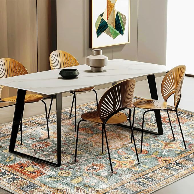 Area Rug 3'x5' Washable Vintage Traditional Floor Rugs Cover Foldable Thin Retro Accent Indoor Distressed Non Slip Carpet Floral Print Mat Bedroom Living Room Bathroom