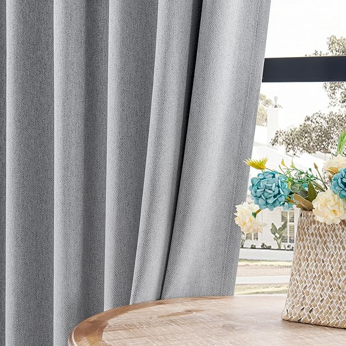 Joydeco Faux Linen Blackout Curtains for Bedroom,Light Grey Blackout Curtains 108 inches long,100% Blackout Solid Thermal Insulated Window Drapes Luxury Decor for Living Room（W52xL108 Inch,Light Grey）